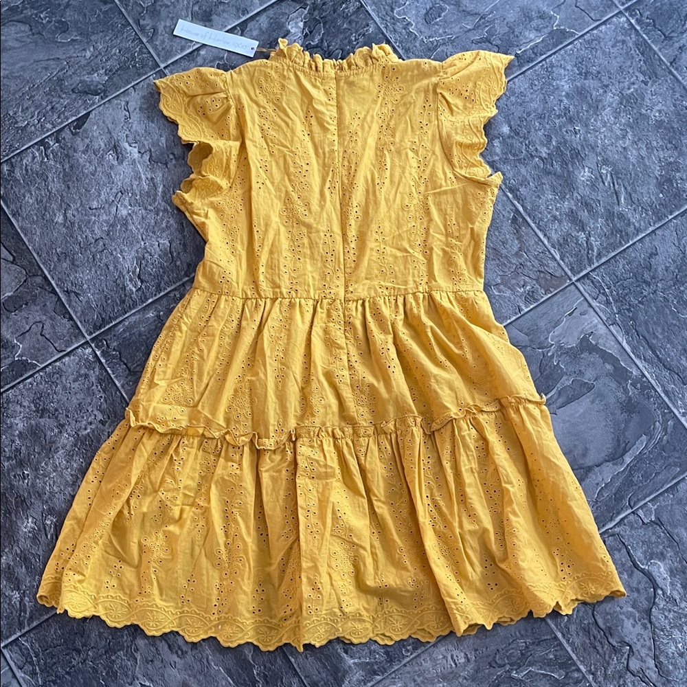 ⭐️NWT HOUSE OF HARLOW Yellow Eyelet Ruffle Cotton Babydoll Scallop Coastal Dress - Picture 9 of 16